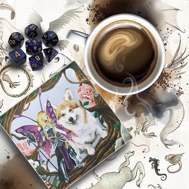 Fantasy Fairy Warrior Corgi Magical Forest Glass Coaster (Creator Uploaded)