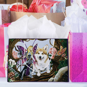 Fantasy Fairy Warrior Corgi Magical Forest Large Gift Bag