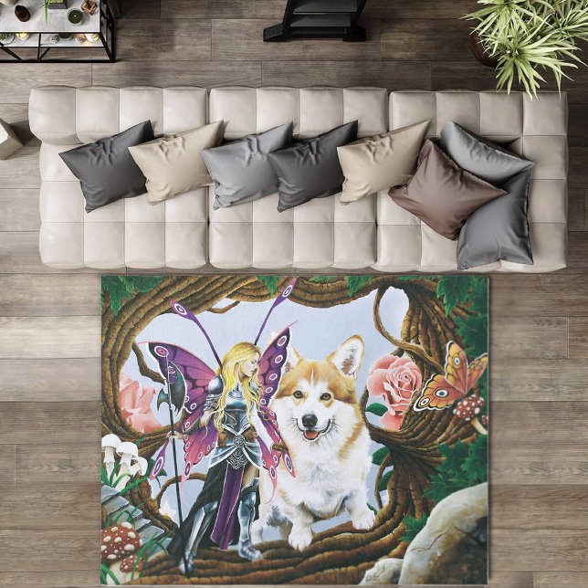 Fantasy Fairy Warrior Corgi Magical Forest Rug (Creator Uploaded)
