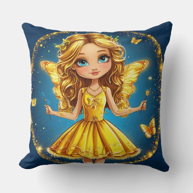 Fantasy Fairy with Glitter Enchanted Room Accent Throw Pillow (Front)
