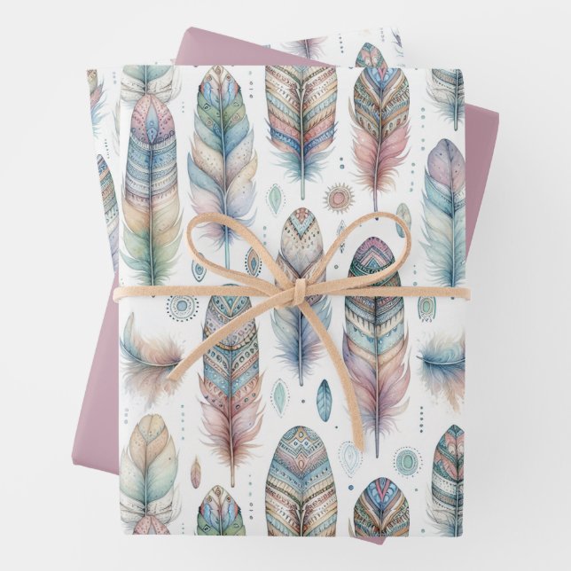 Fantasy Feather Wrapping Paper Sheets (In situ)