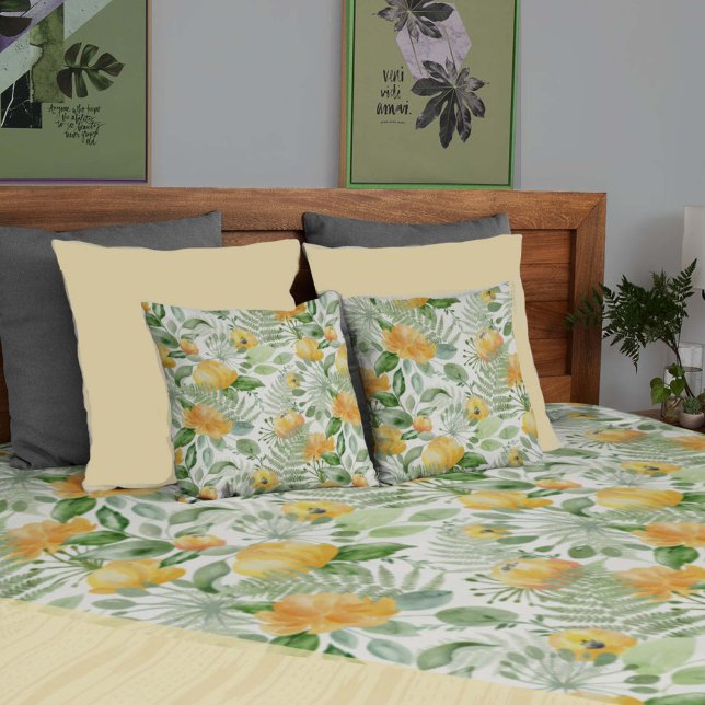 Fantasy Fern and Floral Lemon-y Accent Pillow (lemon-y fern floral pillows to match your duvet)