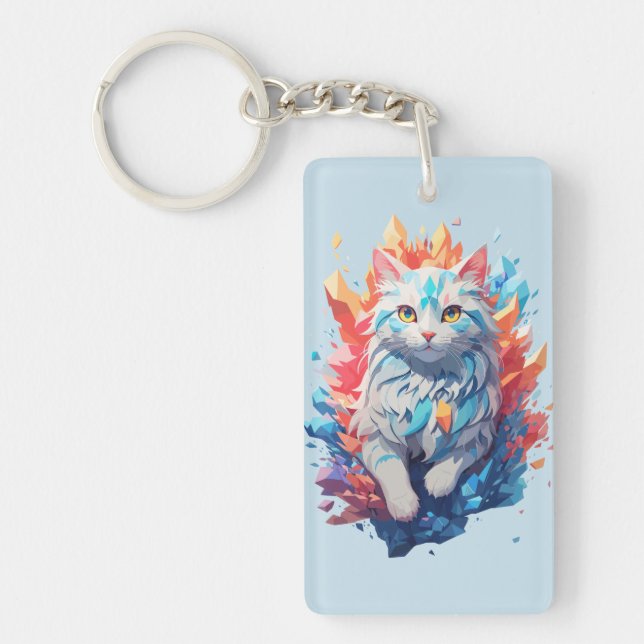 Fantasy Fire and Ice Cat Keychain (Front)
