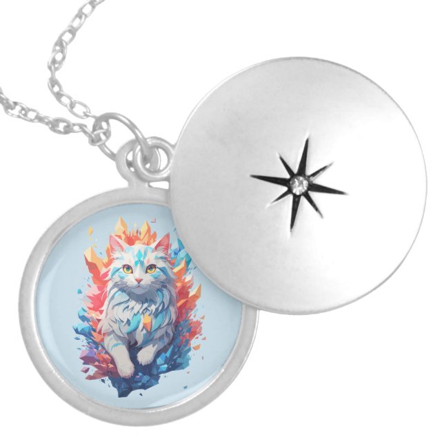 Fantasy Fire and Ice Cat Locket Necklace (Front)