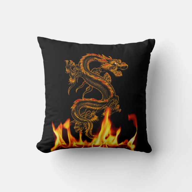 Fantasy Fire Dragon Throw Pillow (Front)