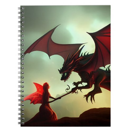 Fantasy Fire Fairy With A Red Dragon Notebook