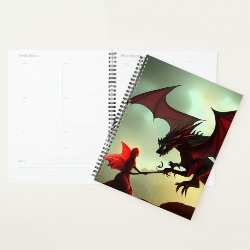 Fantasy Fire Fairy With A Red Dragon Planner