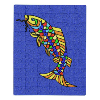 Fantasy Fish Brightly Colored Scales Sparkle Blue Jigsaw Puzzle