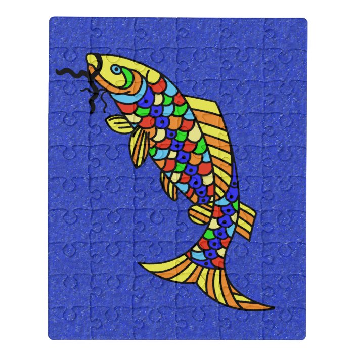 Fantasy Fish Brightly Colored Scales Sparkle Blue Jigsaw Puzzle