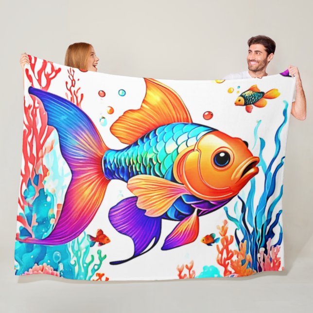 Fantasy Fish Scene Design Fleece Blanket (In Situ)
