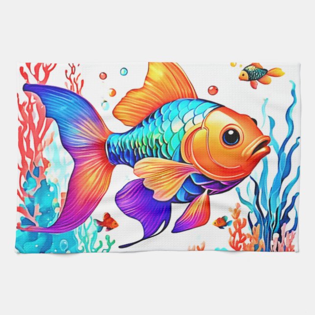 Fantasy Fish Scene Design Kitchen Towel (Horizontal)