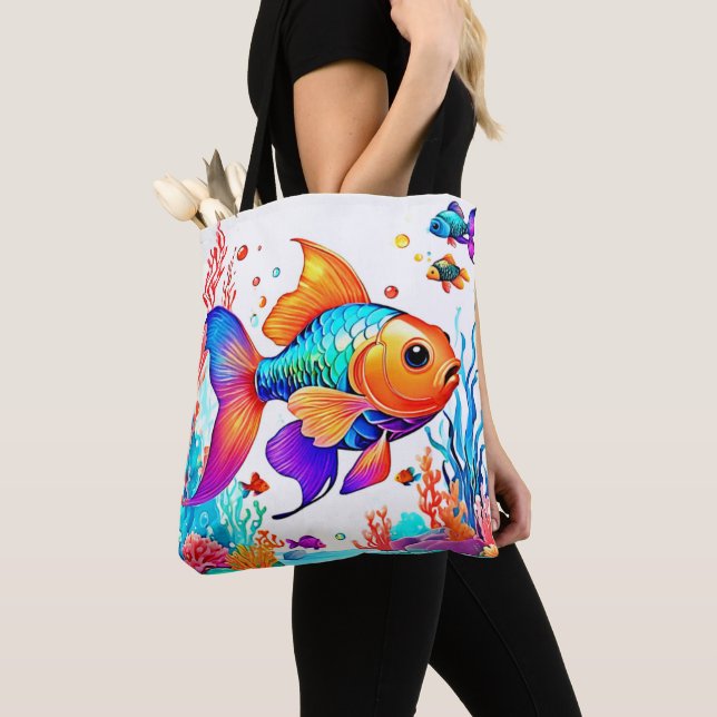 Fantasy Fish Scene Design Tote Bag (Close Up)