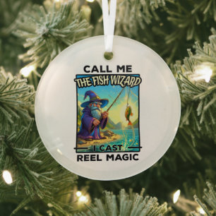 Fantasy Fishing Wizard - Reel Magic Glass Ornament