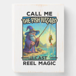 Fantasy Fishing Wizard - Reel Magic Wooden Box Sign