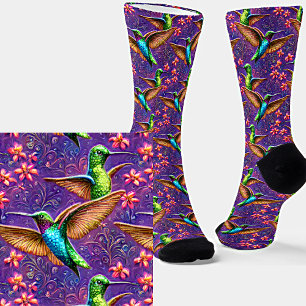 Fantasy Flight of Colorful Hummingbirds Socks