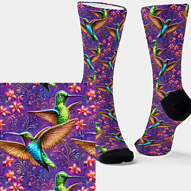 Fantasy Flight of Colorful Hummingbirds Socks (Creator Uploaded)