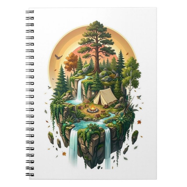 Fantasy Floating Island Camping  Forest  Notebook (Front)