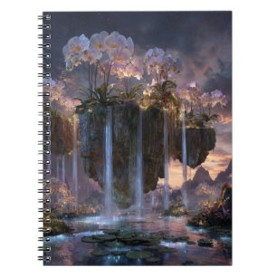 Fantasy Floating Island Waterfall Orchid Art Noteb Notebook