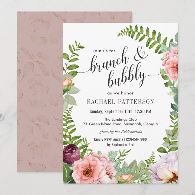 Fantasy Floral Brunch and Bubbly Bridal Shower Invitation (Front/Back)
