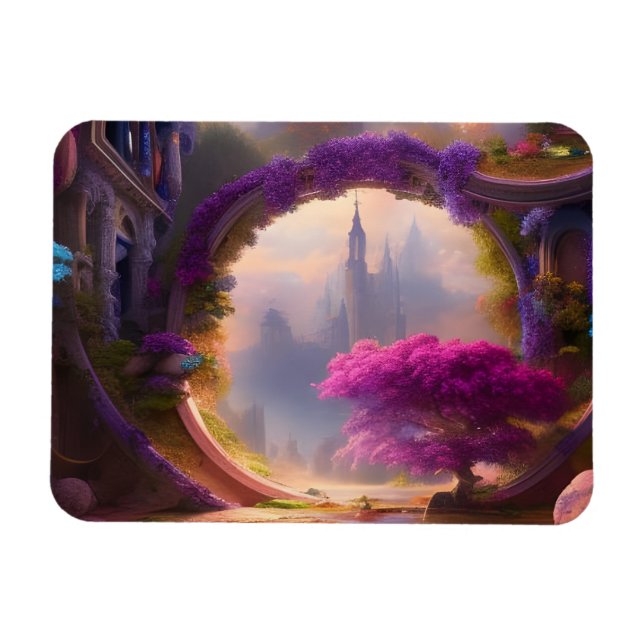 Fantasy floral courtyard pink tree  magnet (Horizontal)
