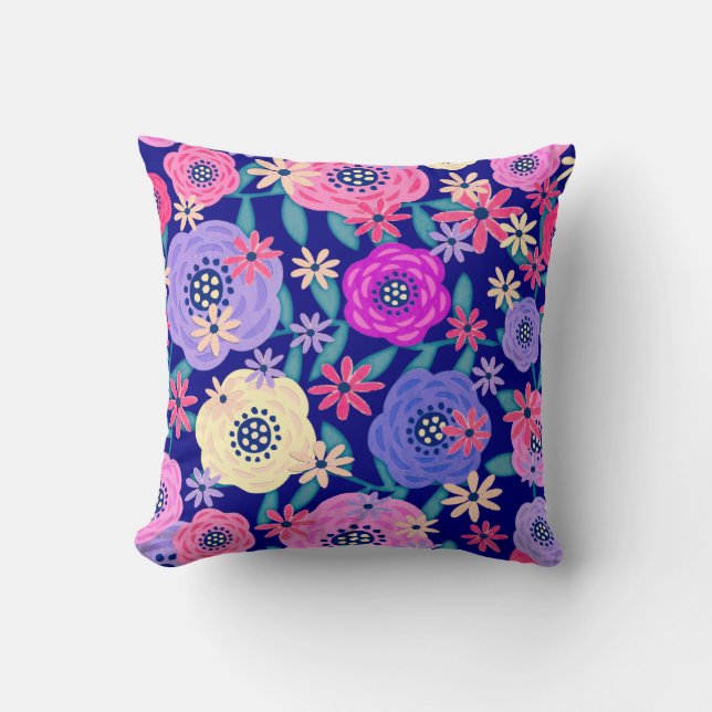 Fantasy Floral Design Throw Pillow (Front)