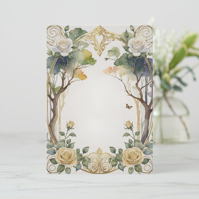 fantasy floral frame botanical wedding invitation (Standing Front)