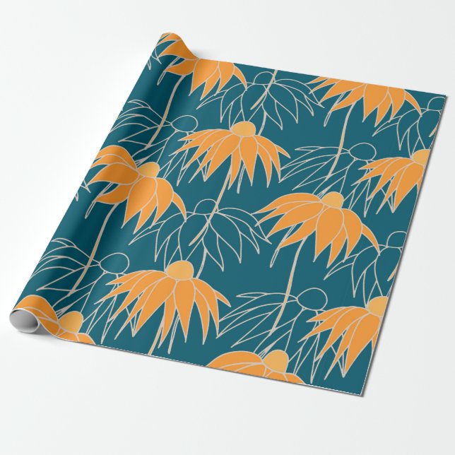 Fantasy floral hand drawn seamless pattern. Orange Wrapping Paper (Unrolled)