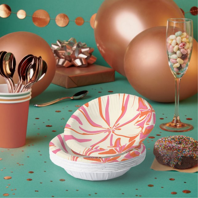 Fantasy Floral - Pink, Orange and Cream Paper Bowls (Multi)