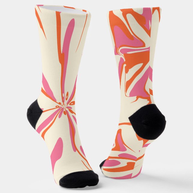 Fantasy Floral - Pink, Orange and Cream Socks (Angled)
