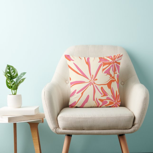 Fantasy Floral - Pink, Orange and Cream  Throw Pillow (Chair)