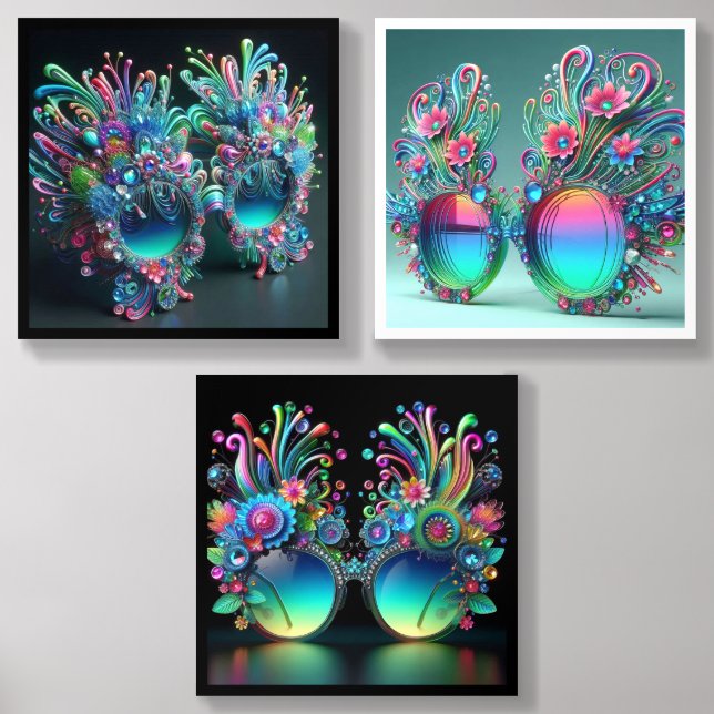 Fantasy Floral Sunglasses Acrylic Photo Tile (Front Set)
