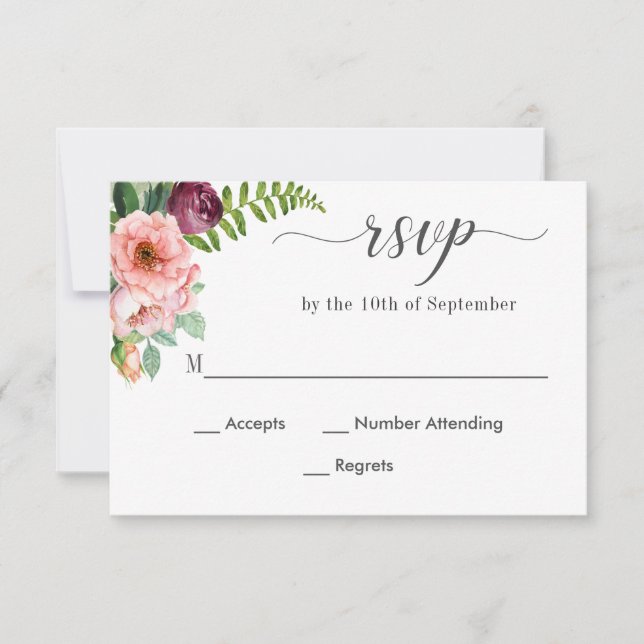 Fantasy Floral Watercolor Wedding RSVP Card (Front)