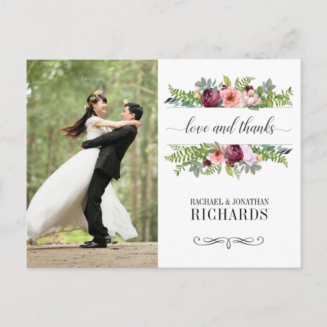 Fantasy Floral Wedding Photo Thank You Postcard (Front)