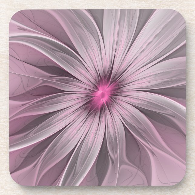 Fantasy Flower Abstract Plum Floral Fractal Art Beverage Coaster (Front)