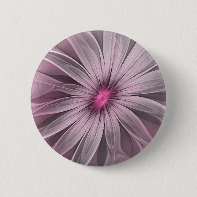 Fantasy Flower Abstract Plum Floral Fractal Art Button (Front)