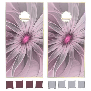 Fantasy Flower Abstract Plum Floral Fractal Art Cornhole Set