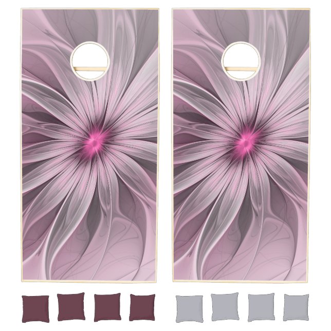 Fantasy Flower Abstract Plum Floral Fractal Art Cornhole Set (Set)