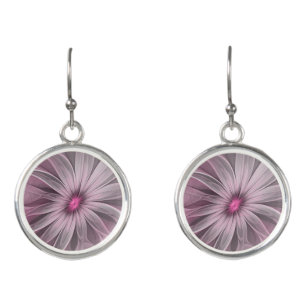 Fantasy Flower Abstract Plum Floral Fractal Art Earrings
