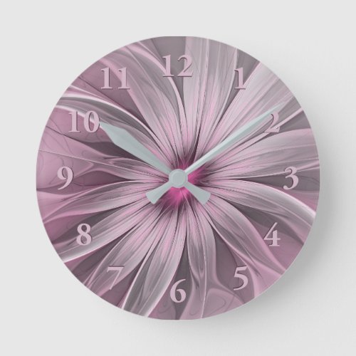 Fantasy Flower Abstract Plum Floral Fractal Art Round Clock