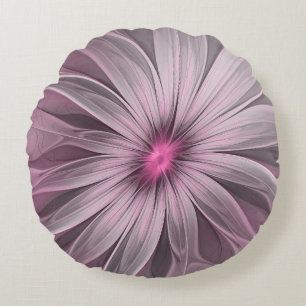 Fantasy Flower Abstract Plum Floral Fractal Art Round Pillow