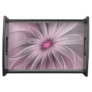 Fantasy Flower Abstract Plum Floral Fractal Art Serving Tray