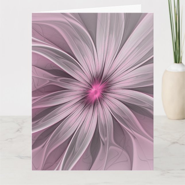 Fantasy Flower Abstract Plum Floral Fractal Art Thank You Card (Front)