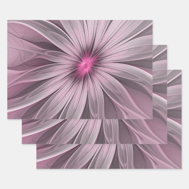Fantasy Flower Abstract Plum Floral Fractal Art Wrapping Paper Sheets (Set)