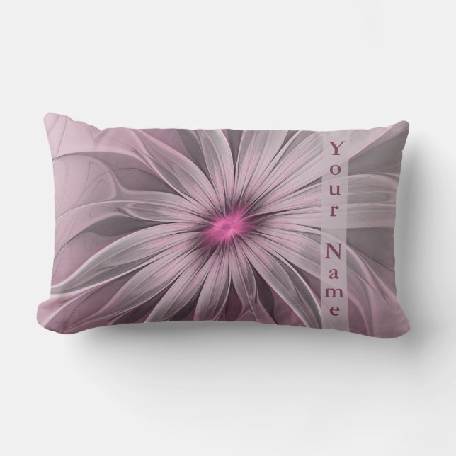 Fantasy Flower Abstract Plum Floral Fractal Name Lumbar Pillow (Front)