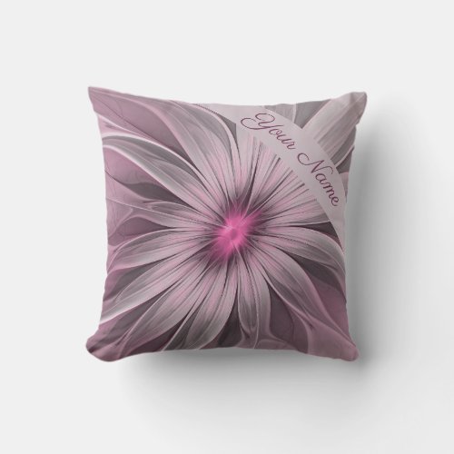 Fantasy Flower Abstract Plum Floral Fractal Name Throw Pillow