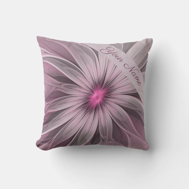 Fantasy Flower Abstract Plum Floral Fractal Name Throw Pillow (Front)