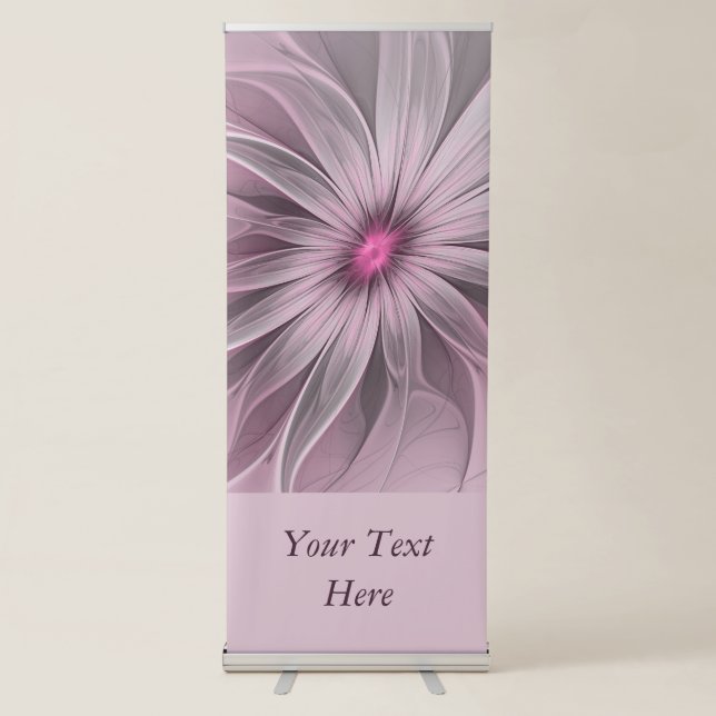 Fantasy Flower Abstract Plum Floral Fractal Text Retractable Banner (Front)