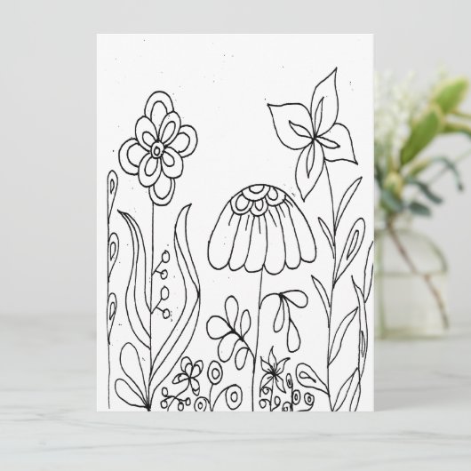 Fantasy Flower Garden Coloring Card (Standing Front)
