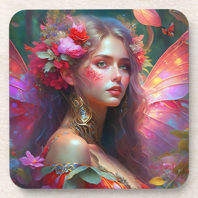 Fantasy Flower Garden Fairy Beverage Coaster (Front)
