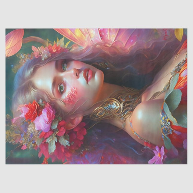 Fantasy Flower Garden Fairy Decoupage Tissue Paper (Front)